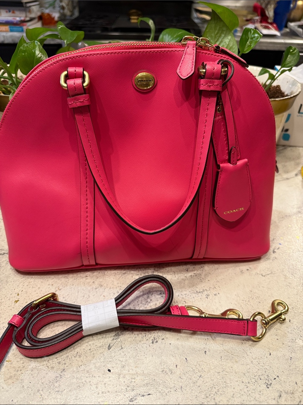 Coach 25671 Madison Phoebe Satchel Pink coral Saffiano Leather Dome Bag